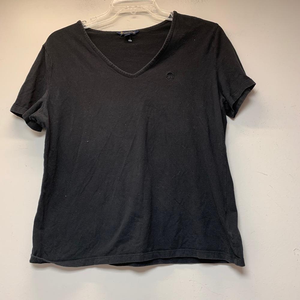 Brooks Brothers T-Shirt Womens XL Black Excellent V-Neck Short Sleeve Logo Tee